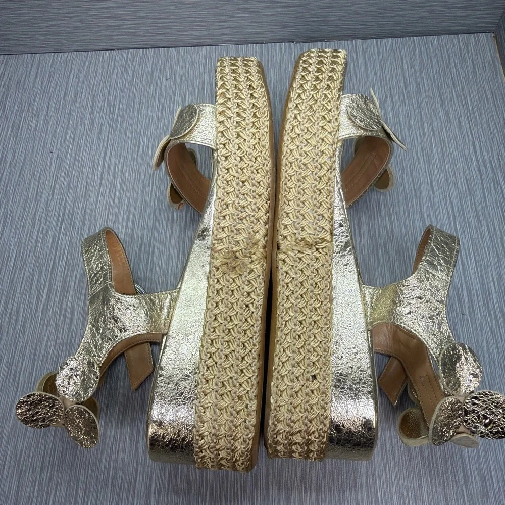 Paolo Mattei Gold Espadrille Platform‎ Sandals Italy EU 39 US 8 Resort Wedding